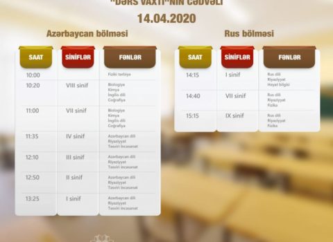 Teledərslərin sabaha olan CƏDVƏLİ – FOTO