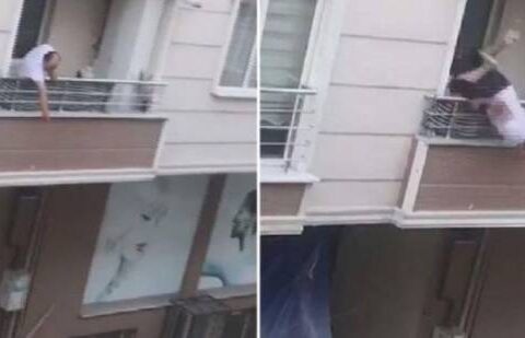 Qohumları ilə mübahisə edən kişi eyvandan yıxıldı – VİDEO