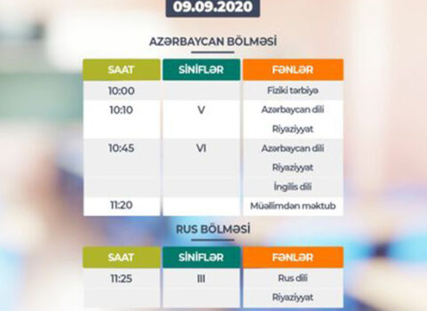 “Dərs vaxtı”nın sabaha olan cədvəli