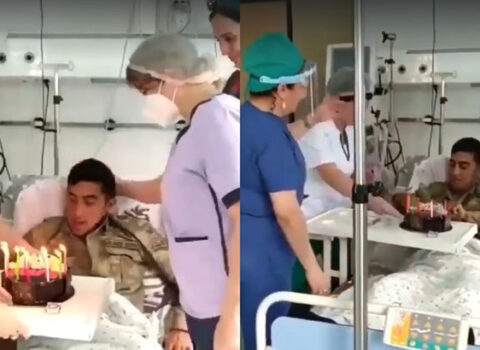 Tibb işçiləri yaralı əsgərimizə doğum günü sürprizi etdilər – VİDEO
