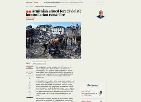 “Arabnews” qəzetində “Ermənistan silahlı qüvvələri humanitar atəşkəsi pozur” sərlövhəli məqalə dərc edildi