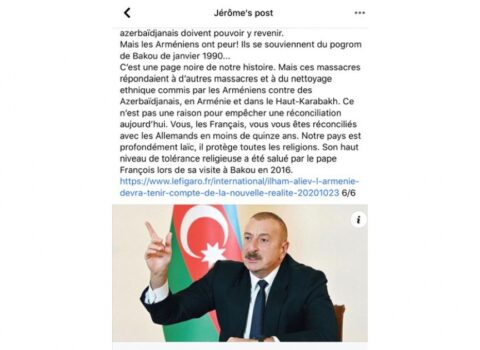 Azərbaycanın mövqeyinin yayılmasını ədalətli hesab edirəm – Fransalı deputat