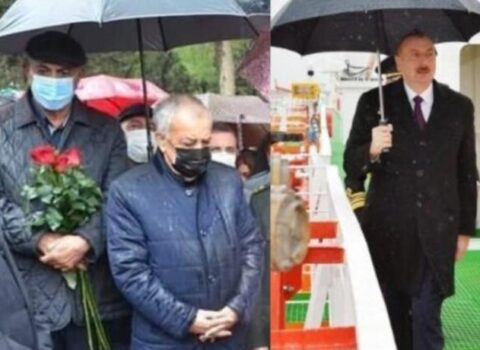 Prezident çətiri özü daşıyır, icra başçısı və deputat isə… — FOTO