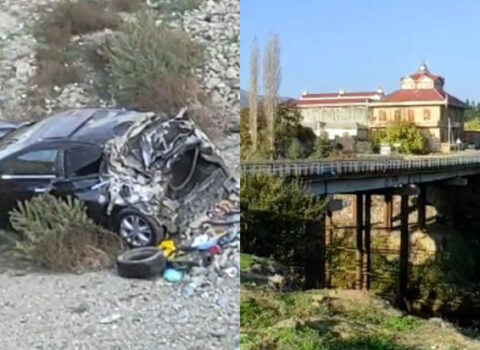 Şəmkirdə ağır qəza: Avtomobil çaya düşdü – FOTO