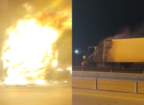 Bakıda 20 ton un aparan TIR yandı