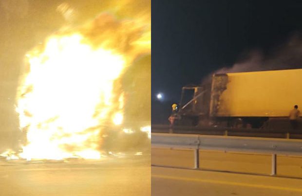 Bakıda 20 ton un aparan TIR yandı Bakıda 20 ton un aparan TIR yandı