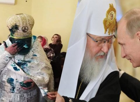 Ukrayna yeparxiyasının keşişinin üzərinə yaşıl boya TÖKDÜLƏR – FOTO