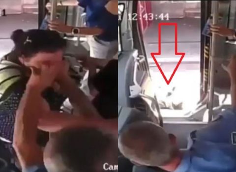 Sumqayıtda sürücü onu təhqir edən qadını təpiklə avtobusdan atdı – VİDEO
