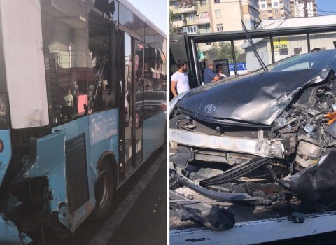 Bakıda avtobus qəzaya düşdü – 5 nəfər xəsarət aldı + FOTO