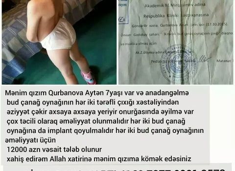 7 yaşlı Aytənin təcilli əməliyyatı üçün yardıma ehtiyacı var – FOTOLAR