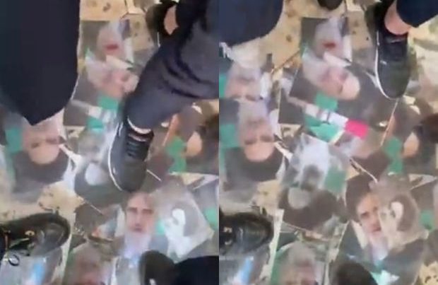 İranda Xomeyninin şəkli ayaqlar altında qaldı – VİDEO İranda Xomeyninin şəkli ayaqlar altında qaldı – VİDEO