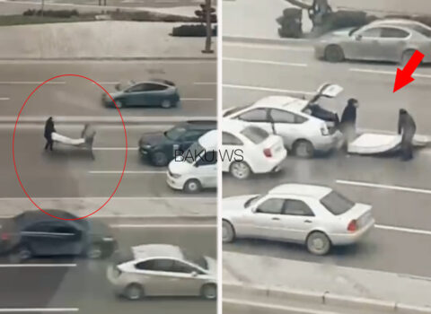 Bakıda “Prius”la döşək aparan sürücü cərimələndi – VİDEO