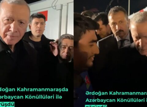Ərdoğan Kahramanmaraşda Azərbaycan könüllüləri ilə görüşdü