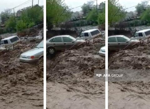 Goranboyda avtomobilləri sel apardı – FOTO