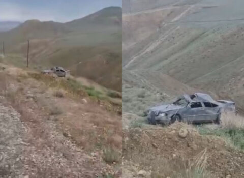Bakı-Şamaxı yolunda “Mercedes” dərəyə aşdı – VİDEO
