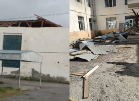Məktəbin dam örtüyü uçub, amma dərslər davam edir – FOTO