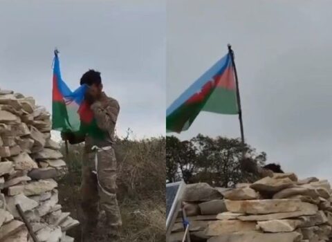 Əsgərimiz Xocalıya Azərbaycan Bayrağını sancdı – VİDEO