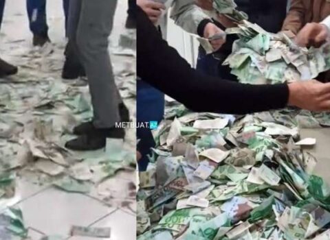 Azərbaycanda toyda çəkilən bu video gündəm oldu – “Göydən pul yağır”