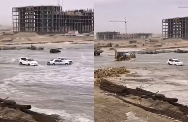Nardaranda küləyin fəsadları: Avtomobillər suyun altında qaldı – VİDEO