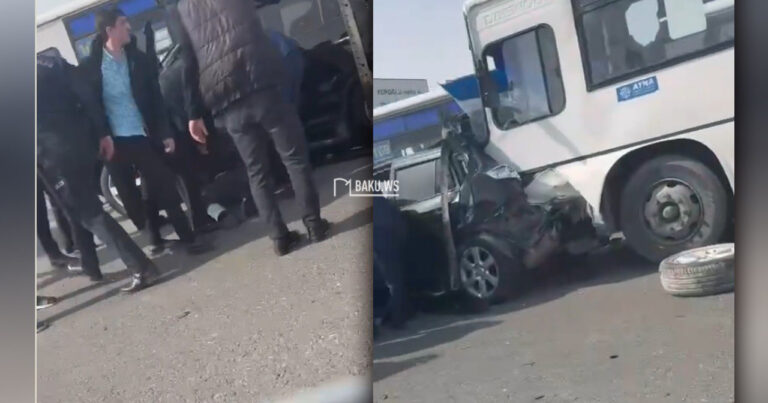 Paytaxtda sərnişin avtobusu minik maşını ilə toqquşdu – VİDEO Paytaxtda sərnişin avtobusu minik maşını ilə toqquşdu – VİDEO