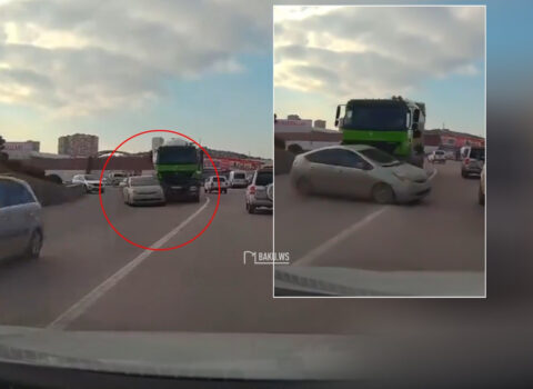 Bakıda “Prius” yük maşını ilə toqquşdu – ANBAAN VİDEO