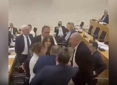 Gürcüstan parlamentində dava – Deputat həmkarını butulka ilə vurdu / VİDEO
