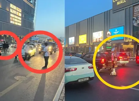 Bakıda yeni ticarət mərkəzinin qarşısında təhlükəli vəziyyət