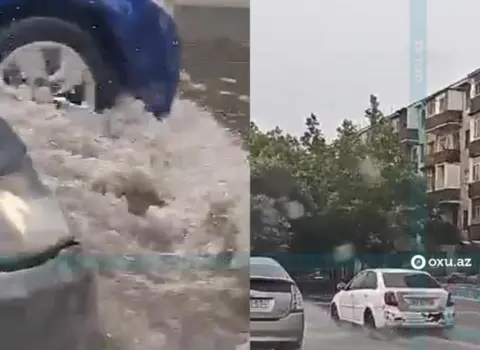 Bakıda yağışdan sonra bir neçə ərazidə kanalizasiya daşdı, küçələr keçilməz oldu