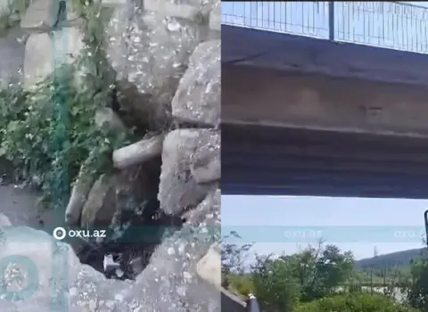 Sel Qusarçay üzərindəki körpüdə təhlükəli vəziyyət yaratdı
