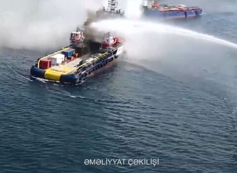 Xəzər dənizindəki təchizat gəmisində baş vermiş yanğın tam söndürüldü