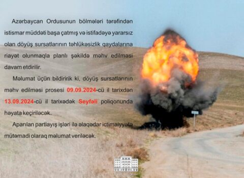 MN: Seyfəli poliqonunda yararsız döyüş sursatları məhv ediləcək