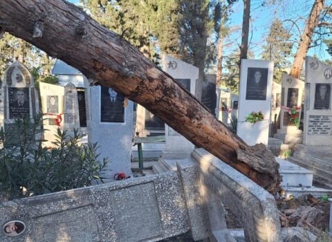 Güclü külək Mingəçevirdə qəbiristanlığı dağıtdı – FOTO