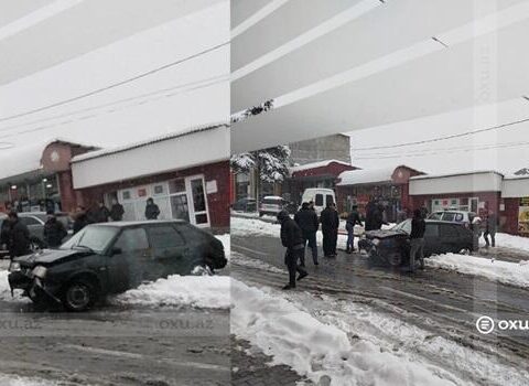 Oğuzda qəza: Maşın işıq dirəyinə çırpıldı