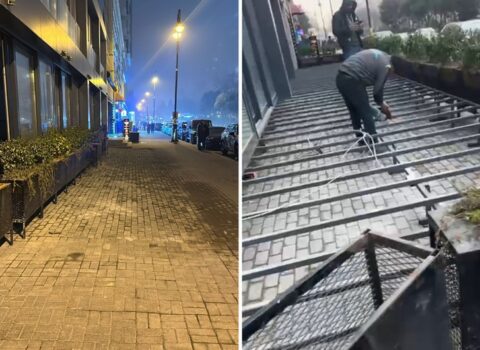 Bakıda səkidə metal konstruksiyadan özbaşına artırma işlərinin qarşısı alındı – VİDEO