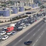 Bakının bir sıra yollarında tıxac yarandı