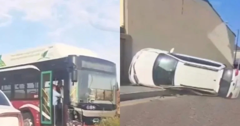 “BakıBus” avtobusu ilə toqquşan maşın aşdı – VİDEO