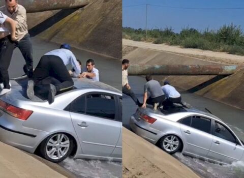 Azərbaycanda maşın kanala düşdü: Ailə son anda xilas olundu – ANBAAN VİDEO