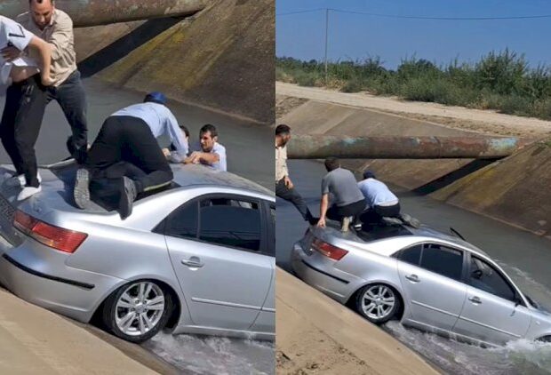 Azərbaycanda maşın kanala düşdü: Ailə son anda xilas olundu – ANBAAN VİDEO