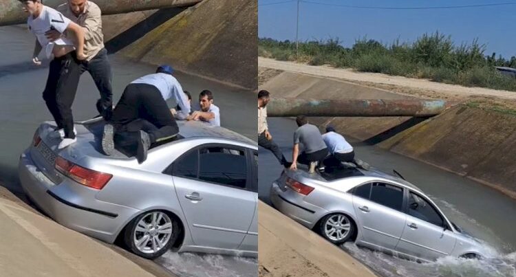 Azərbaycanda maşın kanala düşdü: Ailə son anda xilas olundu – ANBAAN VİDEO