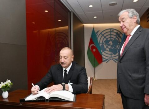 Prezident BMT Baş katibi ilə görüşüb, fəxri qonaqlar kitabını imzaladı — FOTO/VİDEO
