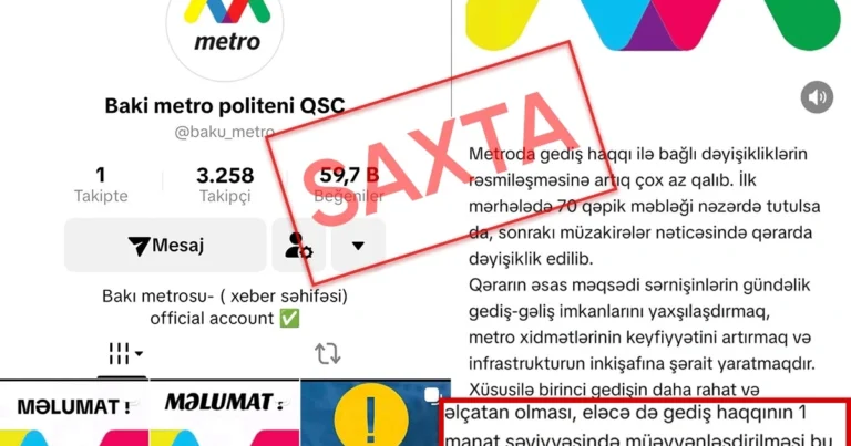 Bakı Metropoliteni saxta TikTok hesabı ilə bağlı açıqlama yaydı