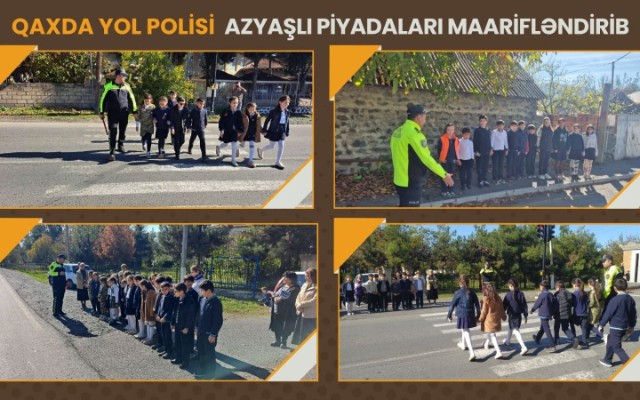 Qaxda yol polisi azyaşlı piyadaları maarifləndirib Qaxda yol polisi azyaşlı piyadaları maarifləndirib