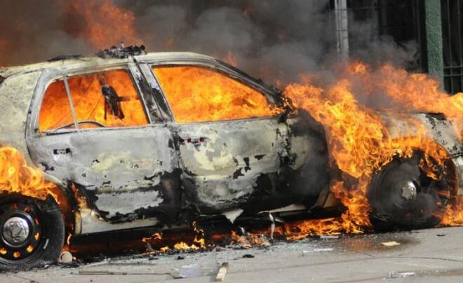 Ölümlə nəticələnən qəzada maşının yandığı görüntülər