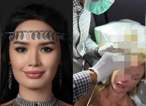 Qazaxıstanlı model rus bloqerin başına stəkan çırpdı