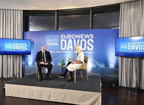İlham Əliyev Davosda “Euronews” televiziyasına müsahibə verdi