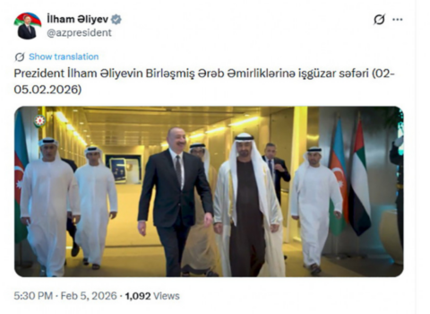 Prezidentin sosial media hesabında BƏƏ-yə işgüzar səfəri ilə bağlı videoçarx paylaşılıb – VİDEO