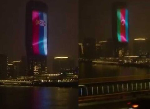 Belqradın ən hündür binasında Azərbaycan bayrağı əks olundu – VİDEO