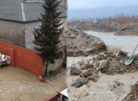 Sulutəpəni yağış suları basdı, hərəkət çətinləşdi – Video