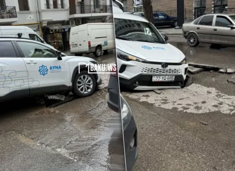Bakıda asfalt çökdü – AYNA-nın maşını həmin çuxura düşdü