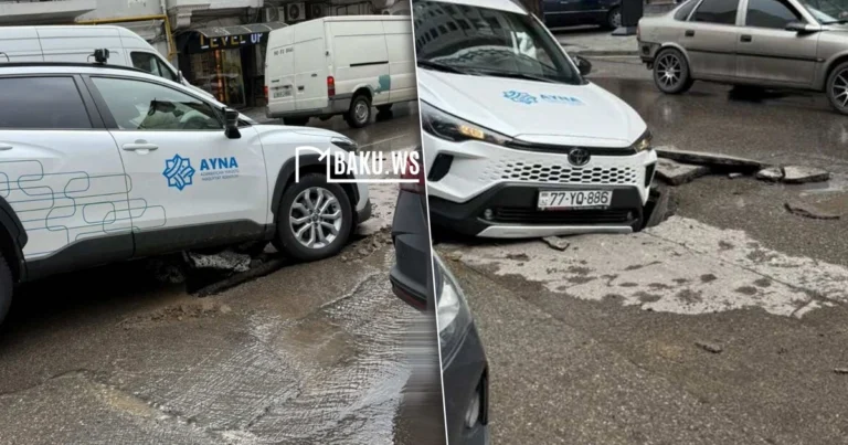 Bakıda asfalt çökdü – AYNA-nın maşını həmin çuxura düşdü
